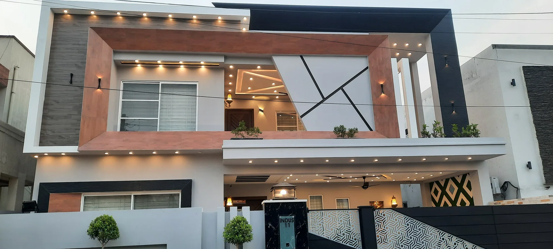 11 Indus — front elevation lighting detail, DC Colony Gujranwala