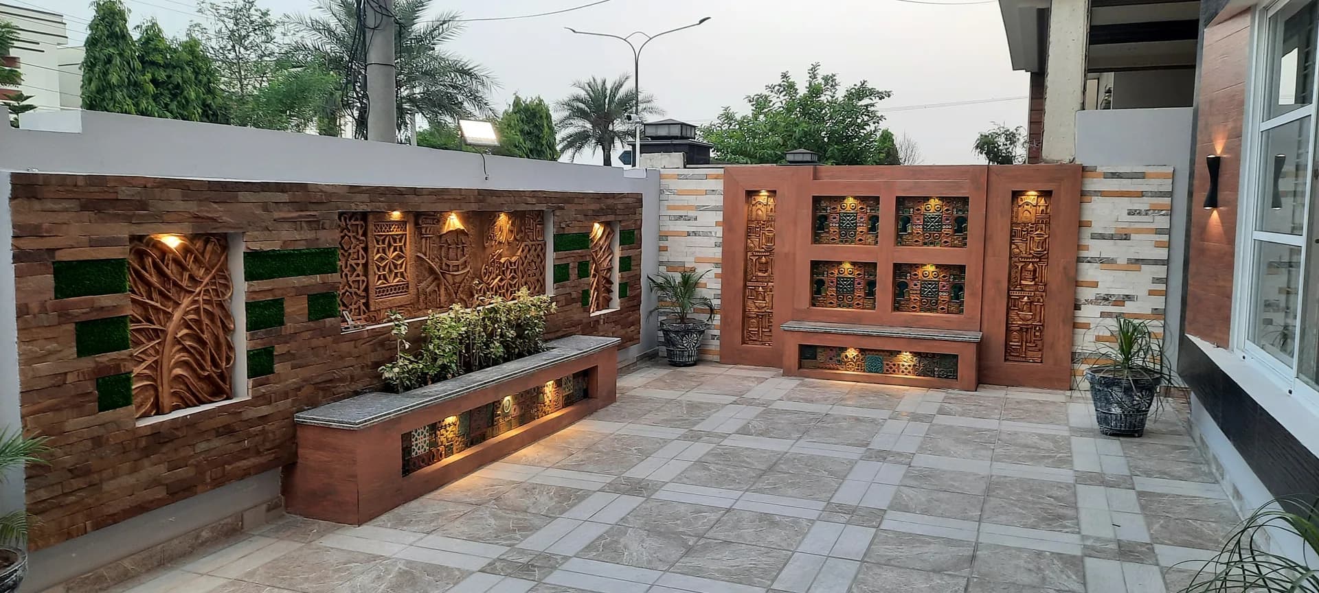 11 Indus — outdoor feature wall seating, DC Colony Gujranwala