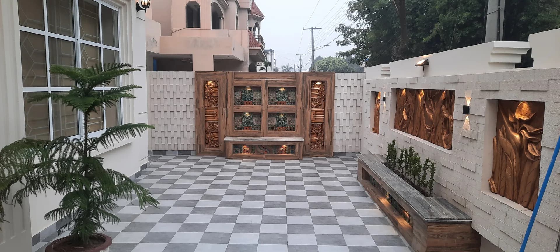 36 Jehlum — tiled front courtyard, DC Colony Gujranwala