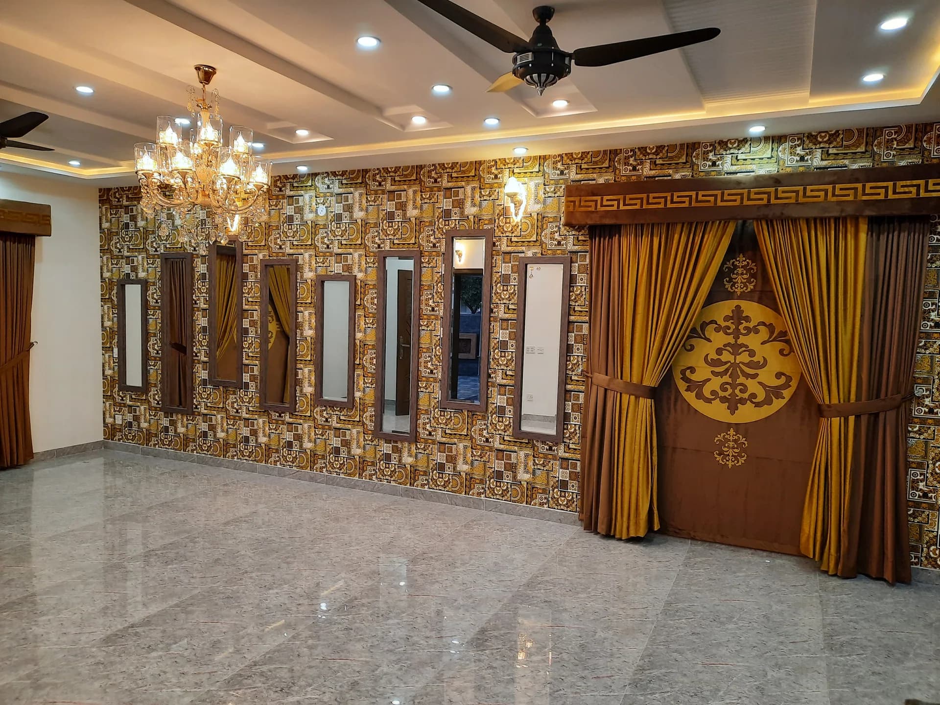 67 Jehlum — gold feature drawing room, DC Colony Gujranwala