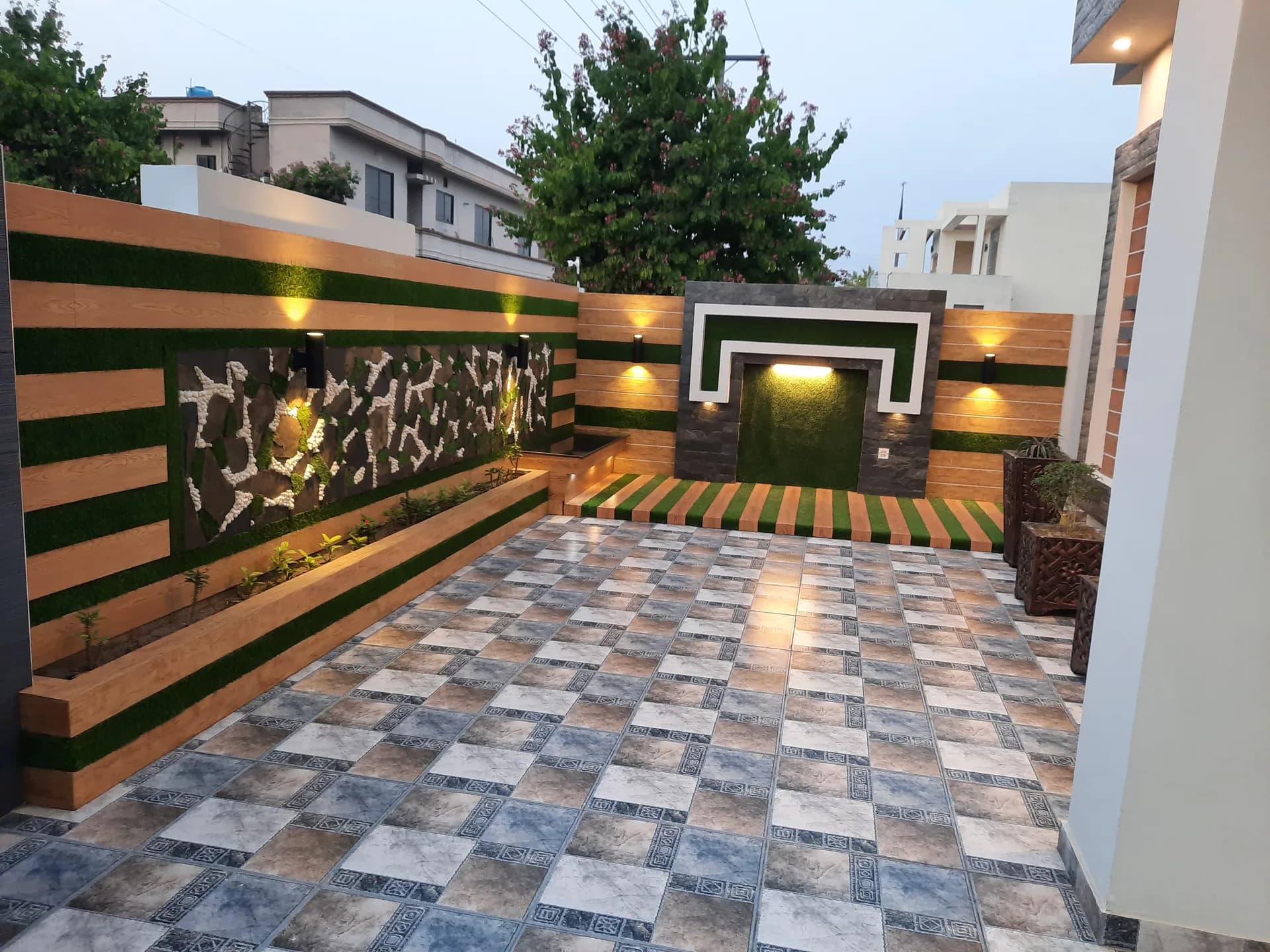 67 Jehlum — tiled front courtyard, DC Colony Gujranwala